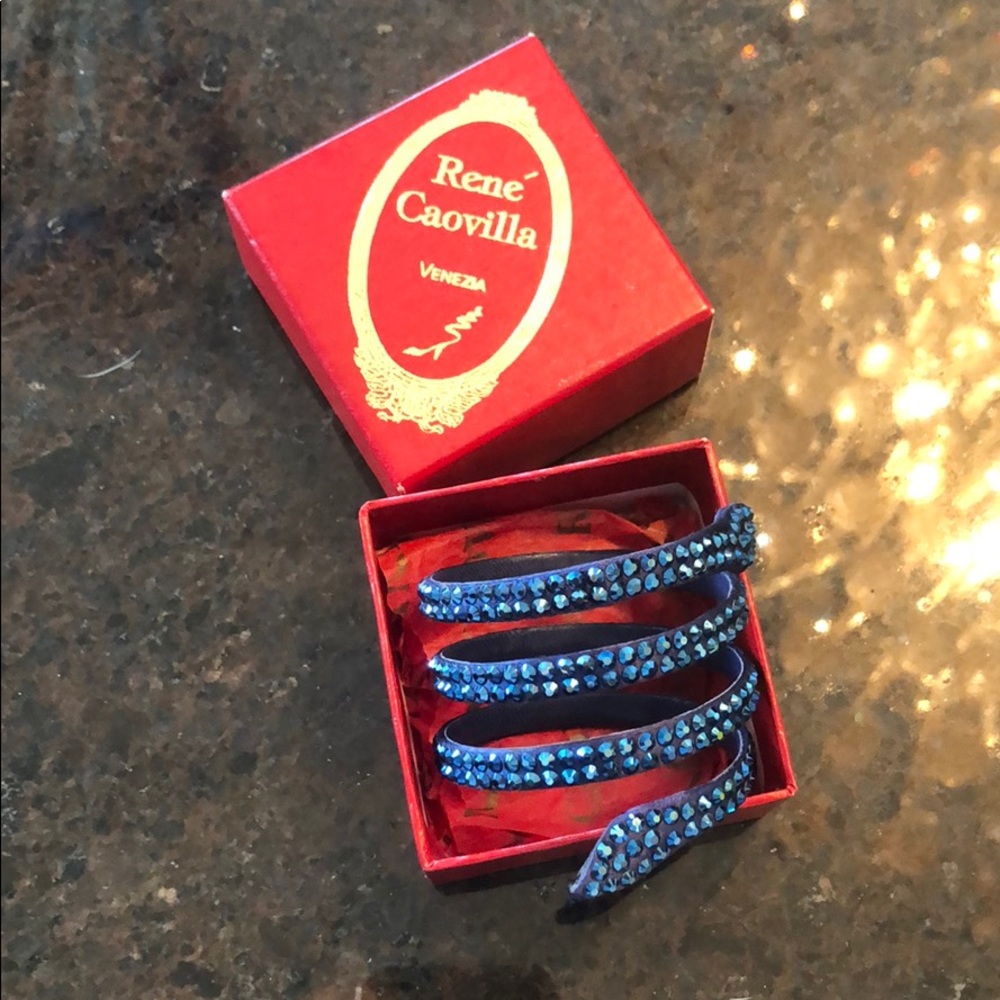 Rene Caovilla wrap blue snake crystal bracelet